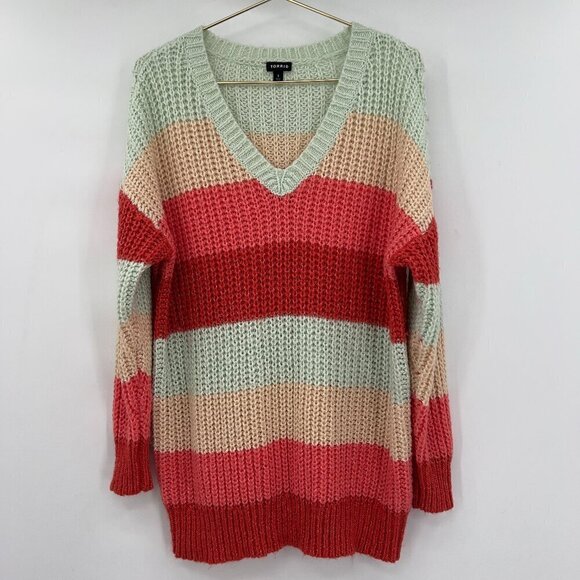 torrid Sweaters - Torrid Plus Women's Multi Stripe Pullover V-Neck Long Sleeve Knit Sweater Sz 1X